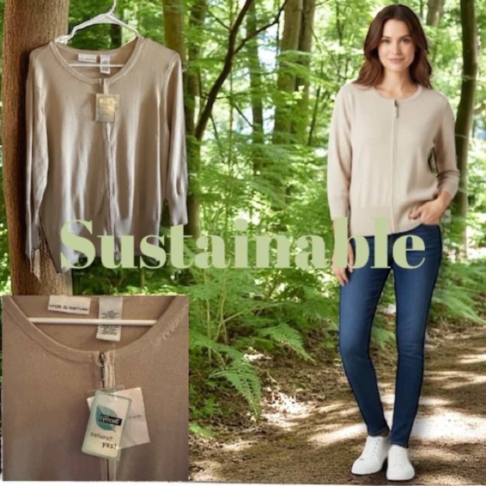 Croft & Barrow (Kohl’s) NWT Sweater Cardigan Beige Tan Full-Zip Women’s Size L